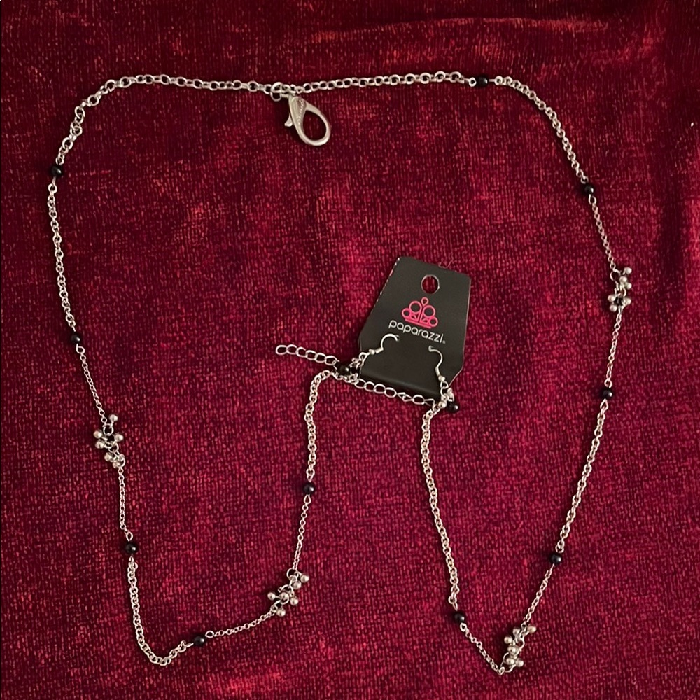 NWT Paparazzi Silver & Black Beaded Necklace Set – Stylish Chain Lanyard